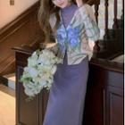 Long-sleeve Top / Light Jacket / Midi Skirt