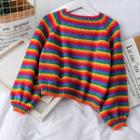 Rainbow-stripe Loose-fit Crop Sweater Rainbow - One Size