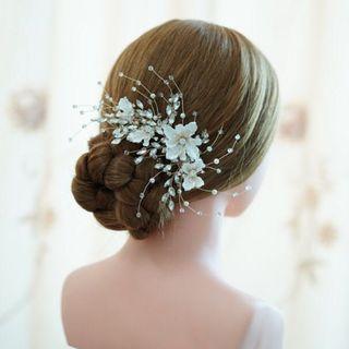 Bridal Rhinestone Floral Hair Clip As Shown In Figure - One Size
