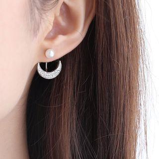 Non-matching Faux Pearl Rhinestone Moon & Star Earring