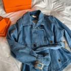 Double-breasted Denim Jacket With Belt