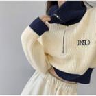 Zipper High-neck Colorblock Cropped Sweater