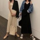 Sleeveless Knit A-line Midi Dress / Denim Jacket