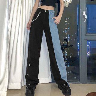 Two Tone Wide-leg Jeans