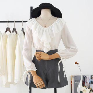 Ruffled Tie-cuff Blouse