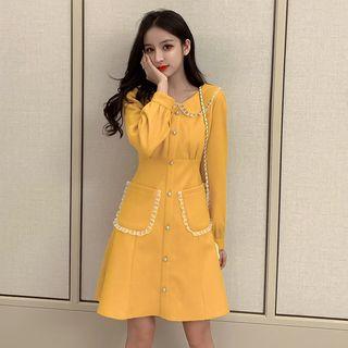 Long-sleeve Peter Pan-collar Lace-trim Dress