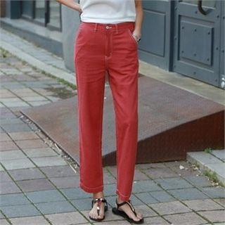 Stitched Linen Straight-cut Pants