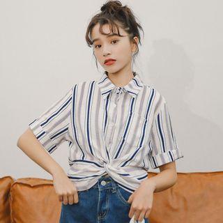 Striped Short-sleeve Shirt White - One Size