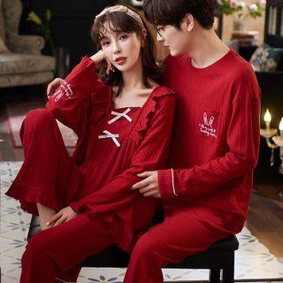 Couple Matching Loungewear Set : Long-sleeve Bow Shirt + Pants