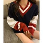 Color Block Sweater Blue & Red & White - One Size