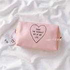 Heart Print Lettering Makeup Pouch Pink - One Size