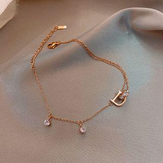 Stainless Steel Letter D Rhinestone Anklet As Shown In Figure - One Size