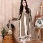 Set: Lace-panel Dress + Scarf