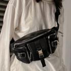 Faux Leather Buckled Sling Bag Black - One Size