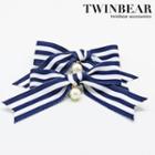 Striped Faux Pearl Bow Accent Hair Clip