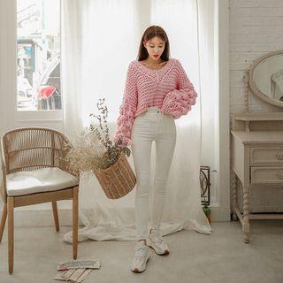 V-neck Bobble Chunky Sweater Pink - One Size