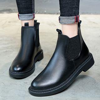 Faux Leather Elastic Panel Chelsea Ankle Boots