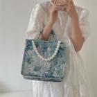 Beaded Print Crossbody Bag With Faux Pearl Chain - Peacock Blue - One Size