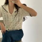Short-sleeve Crochet Knit Top As Shown In Figure - One Size