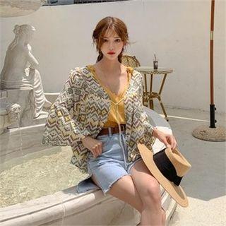 Bell-sleeve Patterned Cotton Cardigan