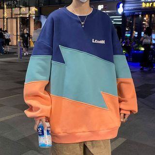 Long Sleeve Color Block Lettering Sweatshirt