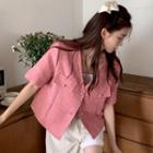 Elbow-sleeve Single-breasted Tweed Jacket Pink - One Size