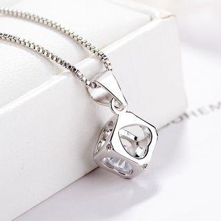 Silver Rhinestone Cube Pendant Necklace Silver - One Size