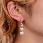 Set: Faux Pearl Rhinestone Pendant Necklace + Dangle Earring