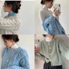 Plain Mock-neck Long-sleeve Top / Cable-knit Cardigan