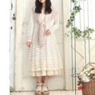 Printed Long Sleeve Midi Chiffon Dress With Light Scarf