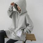 Patched Oversized Brushed-fleece Lined Hoodie
