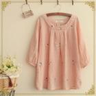 Elbow-sleeve Embroidered Blouse