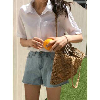 Woven Net Shopper Bag With Pouch