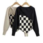 Set: Asymmetrical Cropped Sweater + Checkered Camisole Top