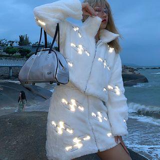 Reflective Zip Fleece Jacket / Mini A-line Skirt