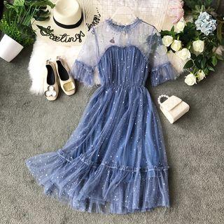 Star Sequin Short-sleeve Mesh Dress