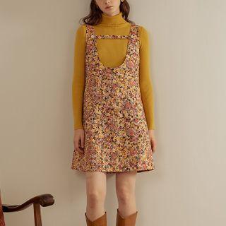 Floral Print Mini A-line Overall Dress