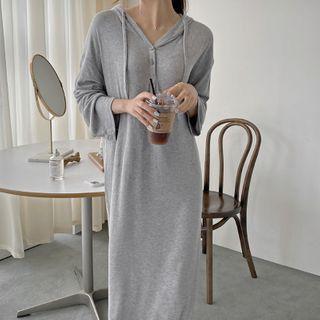 Hooded Button-trim T-shirt Dress