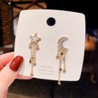 925 Sterling Silver Asymmetric Star Fringed Earring 1 Pair - E1597 - Gold - One Size
