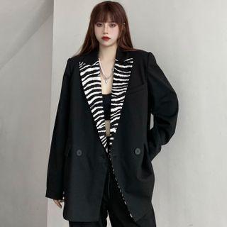 Zebra Print Panel Double-breasted Blazer