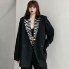 Zebra Print Panel Double-breasted Blazer