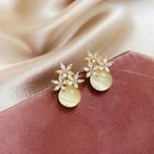 Rhinestone Flower Stud Earring 1 Pair - Earring - Cat Eye Stone - Flower - One Size