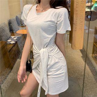Short-sleeve Drawstring Waist T-shirt Dress