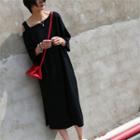 Plain 3/4 Sleeve Midi Knit Dress