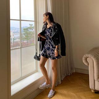 Tie-strap Floral Print Dress