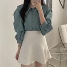 Long-sleeve Layered Collar Blouse / Mini A-line Skirt