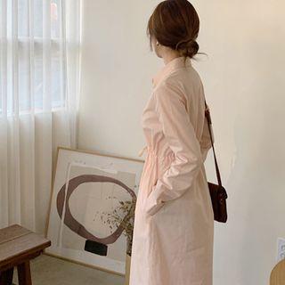 Drawstring-waist Monotone Shirtdress Light Pink - One Size