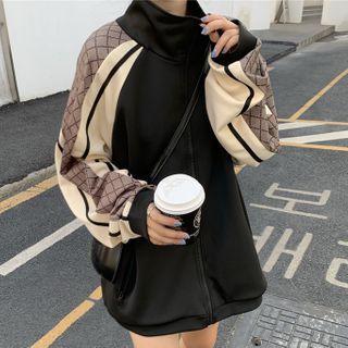 Color Panel Zip-up Jacket Black - One Size