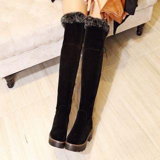 Faux Fur Trim Chunky Heel Over-the-knee Boots