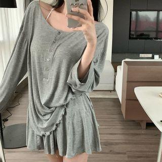 Set: Long-sleeve Henley T-shirt + Skirt